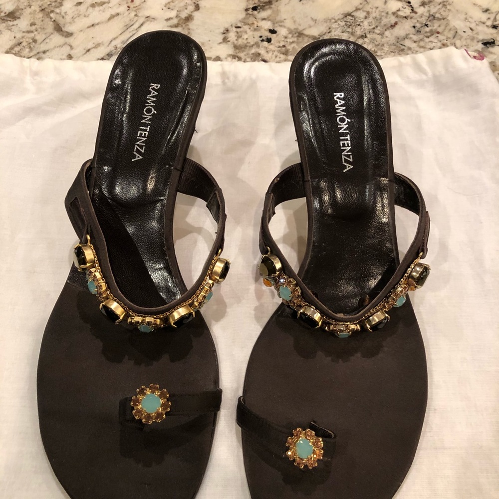 Brown and turquoise sandals
